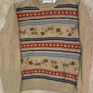 Colorful Striped Floral Sweater